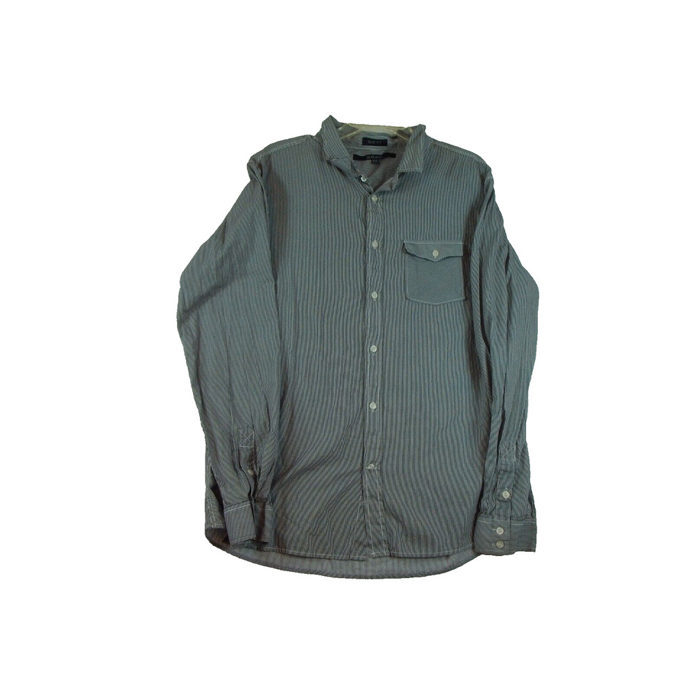 CJ Black Shirt Men Size XXL‎ Slim Fit Black White Striped Long Sleeve Button Up